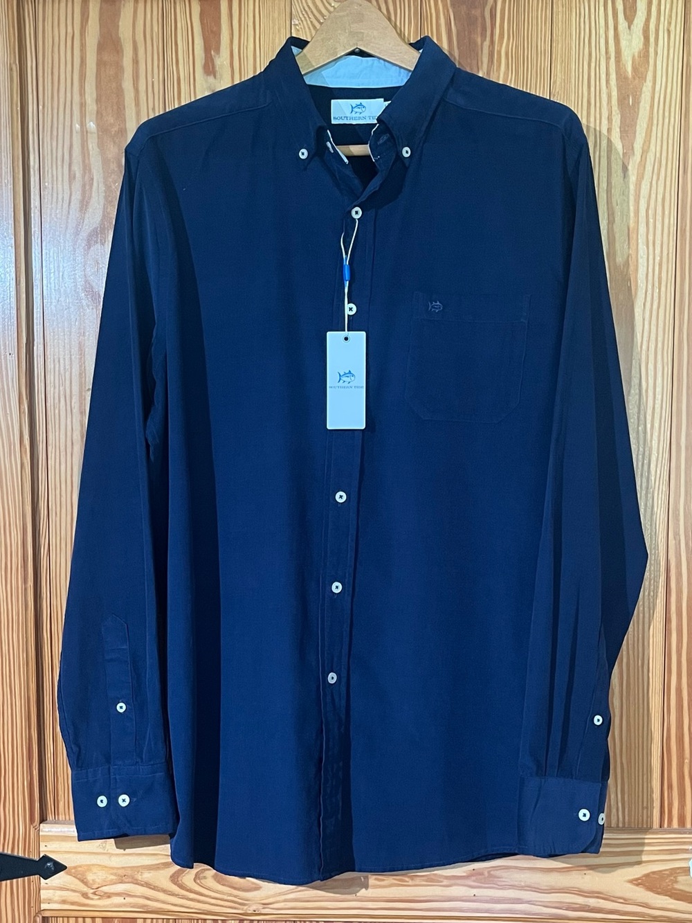Southern Tide Blue Lightweight Bedford Corduroy Long Sleeve Sport Shirt Cotton